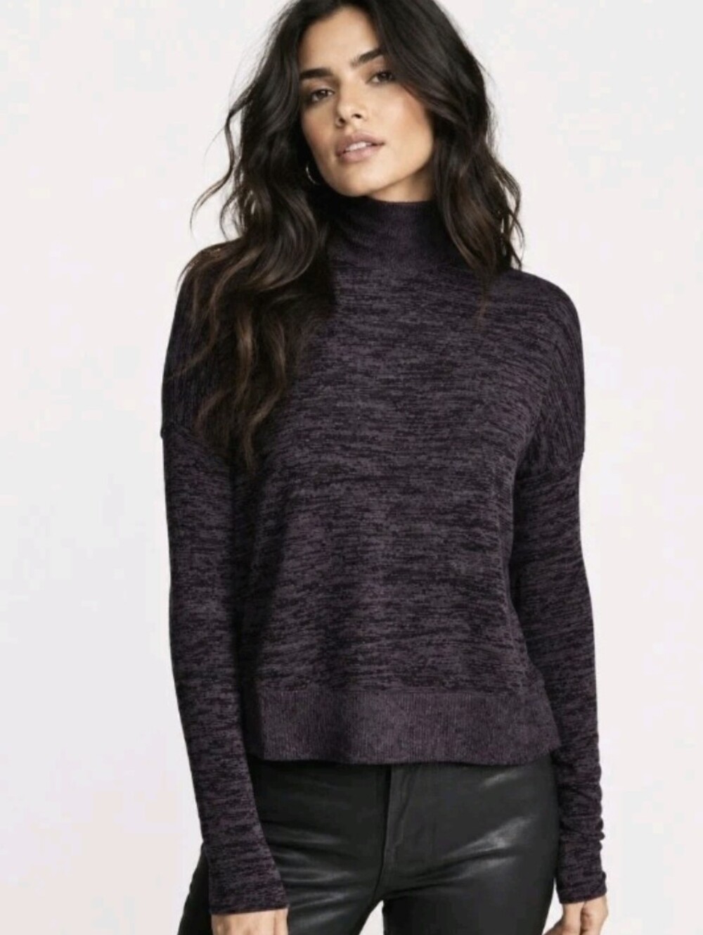 Rag & Bone Jane Slim Turtleneck Sweater Top Purple Plum Lightweight Boxy Size M
